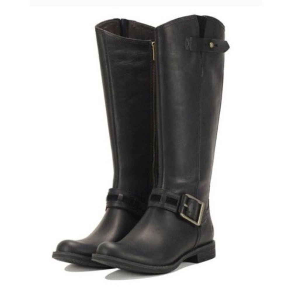 Timberland Savin Hill Boots Black Leather Tall Riding Moto Buckle Womens 7.5